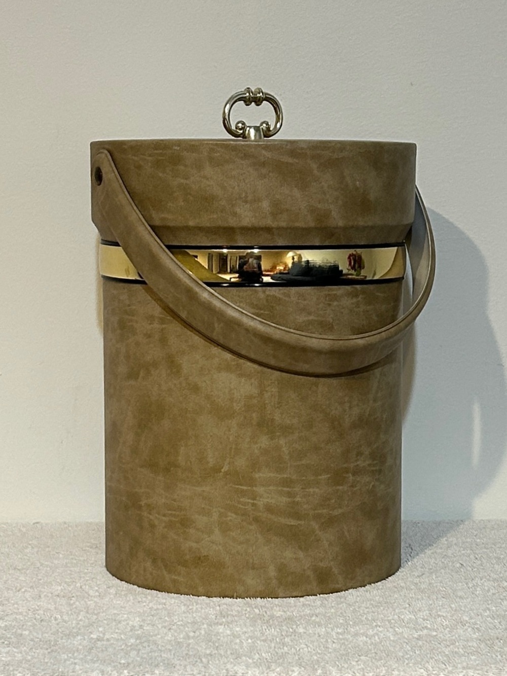 MCM Ice Bucket Lid Handle Bold Gold Tone Accent Band & Knob Insulated